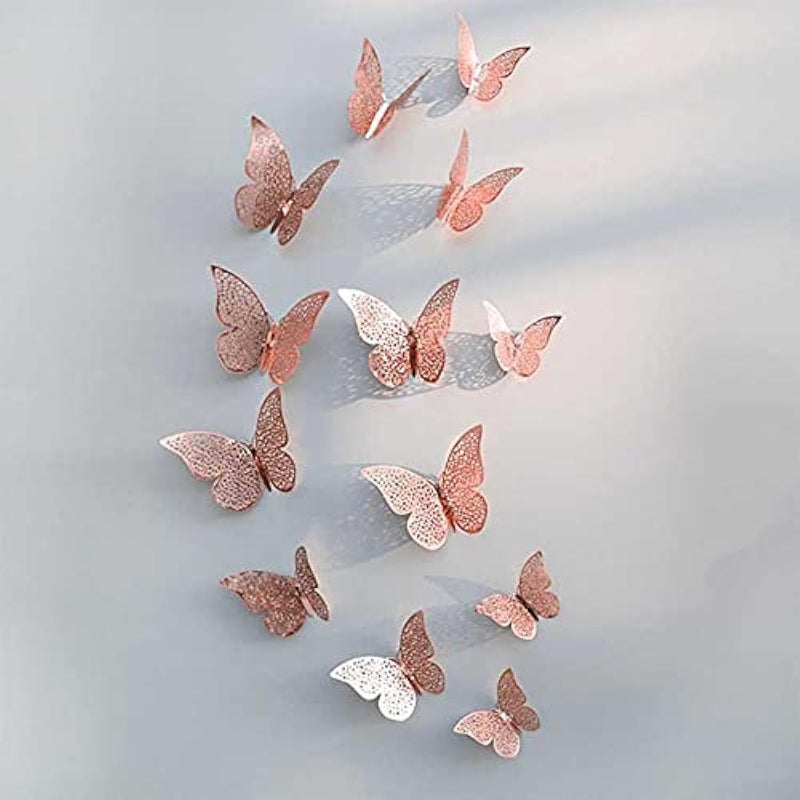 PINDIA 3D Metal Butterfly Wall Stickers (Rose Gold) - 12 Pieces, Self-Adhesive - Image 3