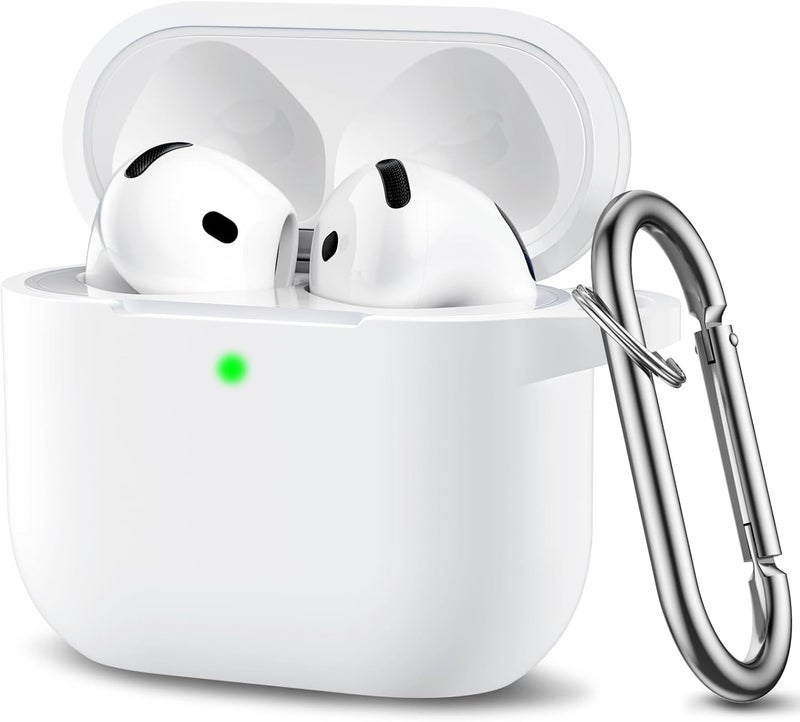 CERLINK AirPods 4 Case Cover Soft Silicone Material 2024, Full Protective Case Cover for Apple Airpods 4 with Anti-Lost Keychain (White) - Image 1