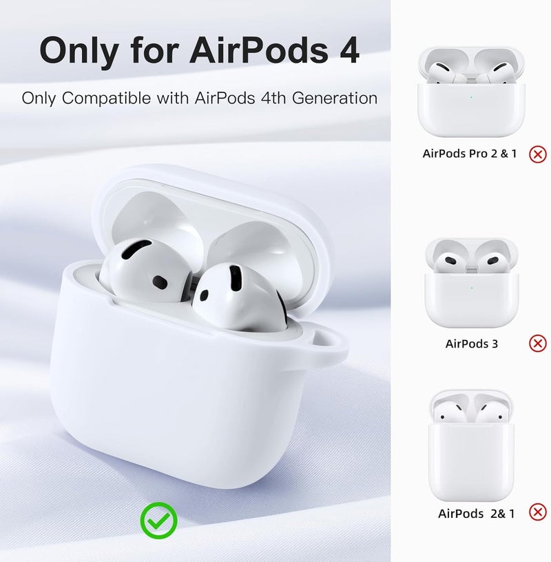CERLINK AirPods 4 Case Cover Soft Silicone Material 2024, Full Protective Case Cover for Apple Airpods 4 with Anti-Lost Keychain (White) - Image 3