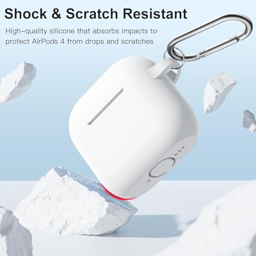 CERLINK AirPods 4 Case Cover Soft Silicone Material 2024, Full Protective Case Cover for Apple Airpods 4 with Anti-Lost Keychain (White) - Image 4