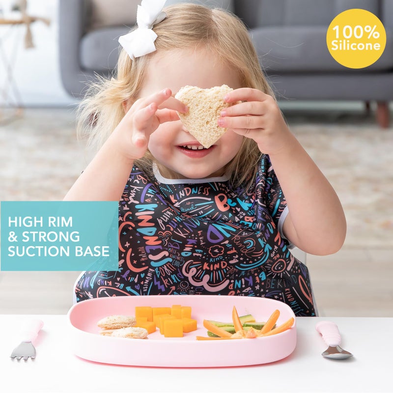 Bumkins Toddler and Baby Suction Plate, Silicone Grip Dish Large Tray for Big Kids, Fits Most Highchairs, Essential Children Feeding Supplies, Non Skid Sticky Bottom, Platinum Silicone, Pink - Image 2