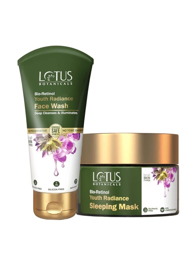 Lotus Botanicals Bio Retinol Youth Radiance Anti-Ageing Face Wash 100ml Bio-Retinol Youth Radiance Anti-Ageing Sleeping Mask (Night Crème) 50g (pack of 2,.150g) - Image 1