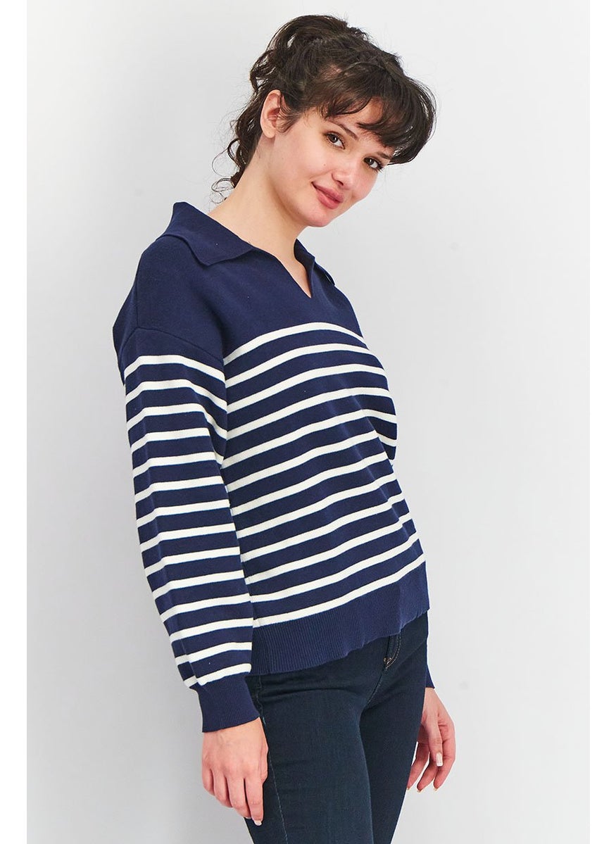 Tchibo Women Knitted Long Sleeve Sweatshirt, Navy  - Image 3