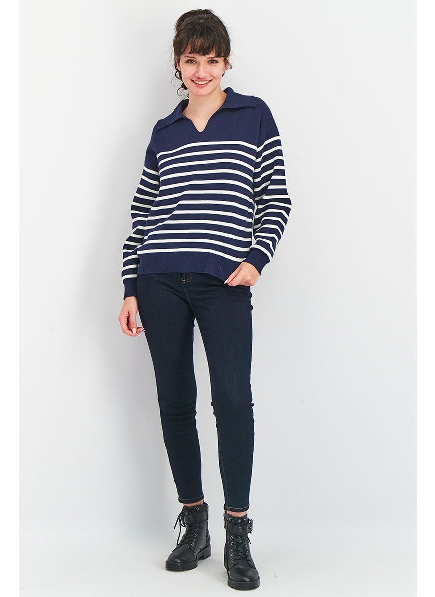 Tchibo Women Knitted Long Sleeve Sweatshirt, Navy  - Image 4