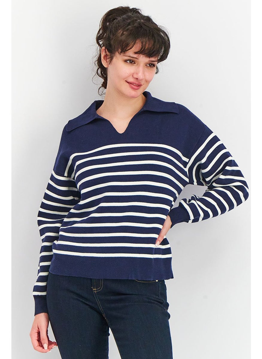 Tchibo Women Knitted Long Sleeve Sweatshirt, Navy  - Image 1