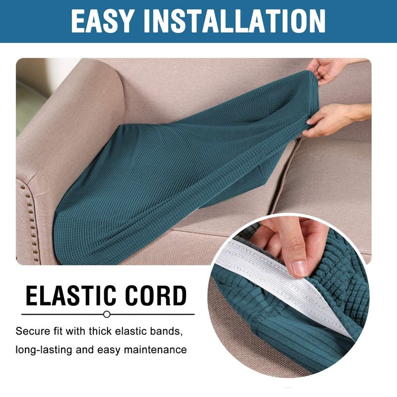 اتش. فيرسيلتيكس H.Versailtex أغطية وسائد فردية قابلة للتمدد للغاية أغطية للأريكة أغطية وسائد للأريكة مجموعات أغطية من نسيج الجاكار السميك من نسيج قطني طويل (قطعتان من أغطية وسائد الأريكة المتوسطة باللون الأزرق المخضر) - Image 5