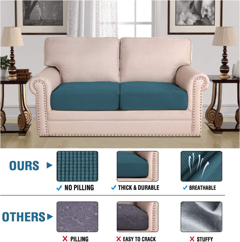 اتش. فيرسيلتيكس H.Versailtex أغطية وسائد فردية قابلة للتمدد للغاية أغطية للأريكة أغطية وسائد للأريكة مجموعات أغطية من نسيج الجاكار السميك من نسيج قطني طويل (قطعتان من أغطية وسائد الأريكة المتوسطة باللون الأزرق المخضر) - Image 2