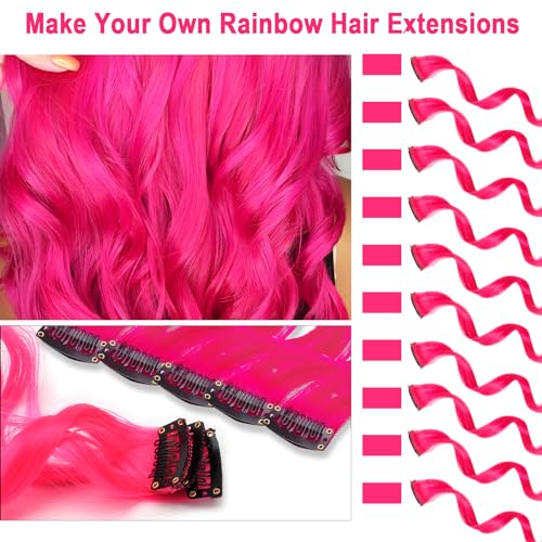 Olldag 10 PCS Hot Pink Hair Extensions Clip in Party Highlights Colored Hair Extensions Hairpiece Curly for Women 17 Inch - Image 3