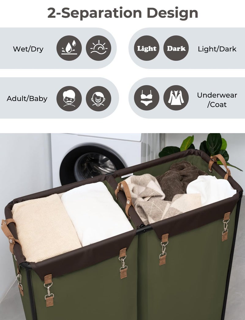 StorageWorks 390L Extra Large Laundry Hamper with Wheels, 2 Sections Laundry Basket with Wheels, Clothes Sorter Cart with Divider for Hotel, Home, Green, 37.75"L x 17"W x 37.5"H - Image 4