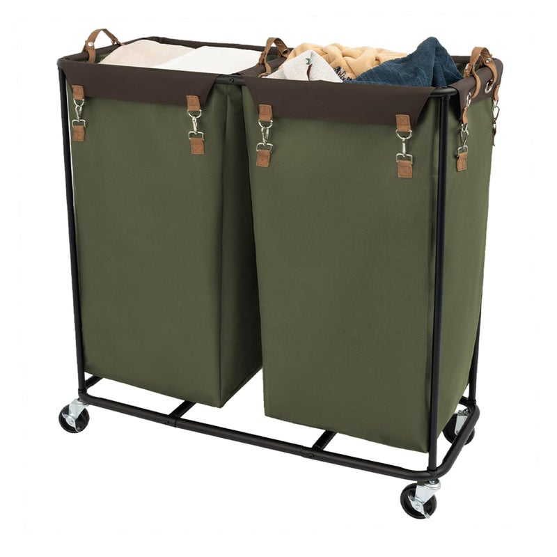 StorageWorks 390L Extra Large Laundry Hamper with Wheels, 2 Sections Laundry Basket with Wheels, Clothes Sorter Cart with Divider for Hotel, Home, Green, 37.75"L x 17"W x 37.5"H - Image 1