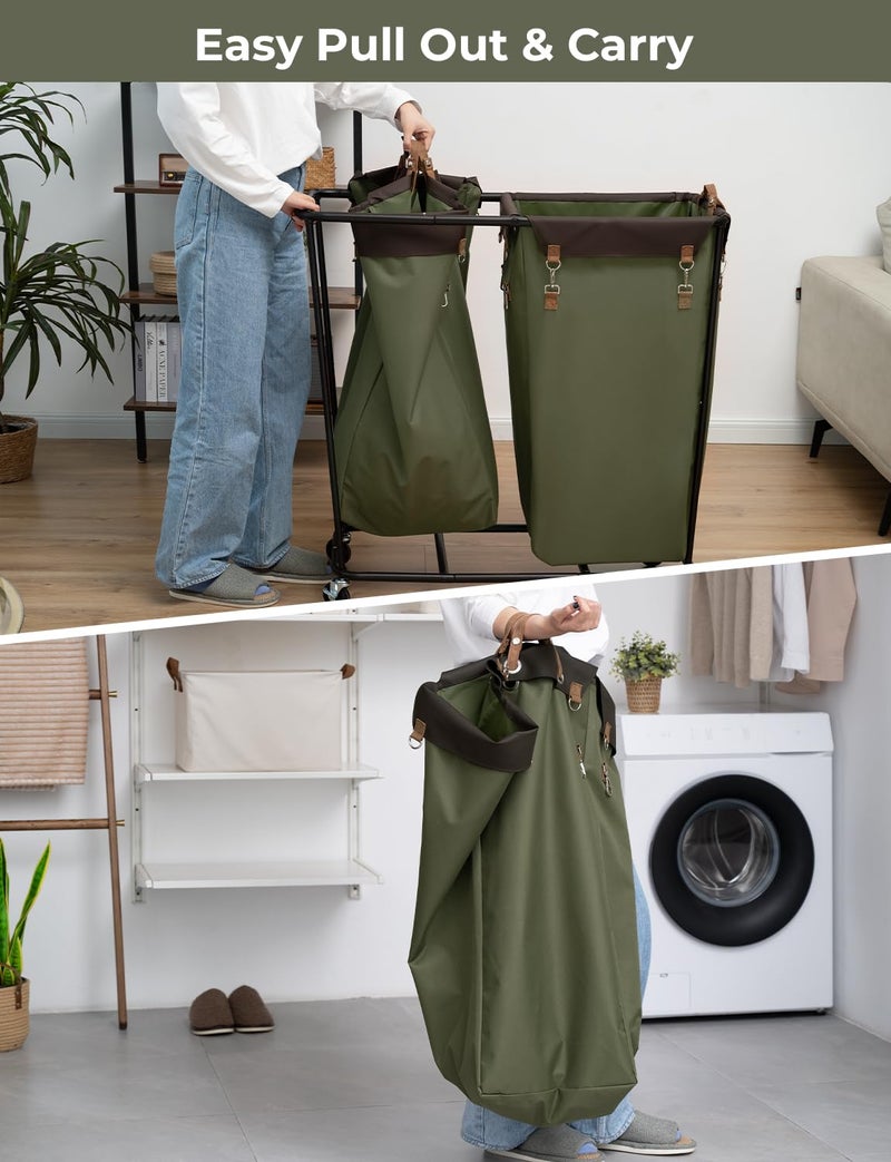 StorageWorks 390L Extra Large Laundry Hamper with Wheels, 2 Sections Laundry Basket with Wheels, Clothes Sorter Cart with Divider for Hotel, Home, Green, 37.75"L x 17"W x 37.5"H - Image 5