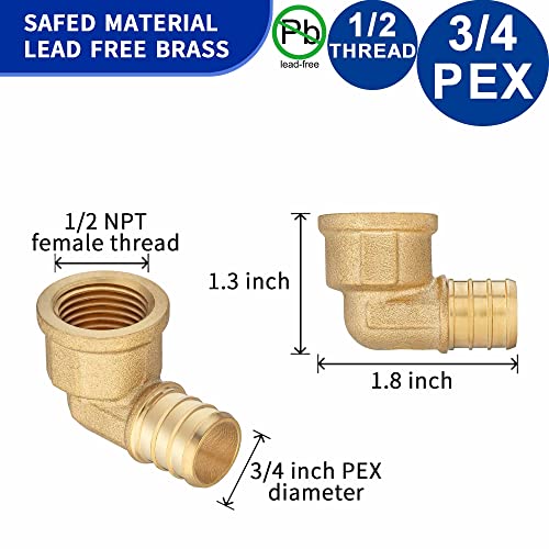 Lidertik 10 Pack Lidertik 34 B PEX to 12 NPT Female Elbow 34 PEX B F1807 to 12 NPT Female Threaded Adapter Brass LIAPXFE341210 Pieces - Image 3