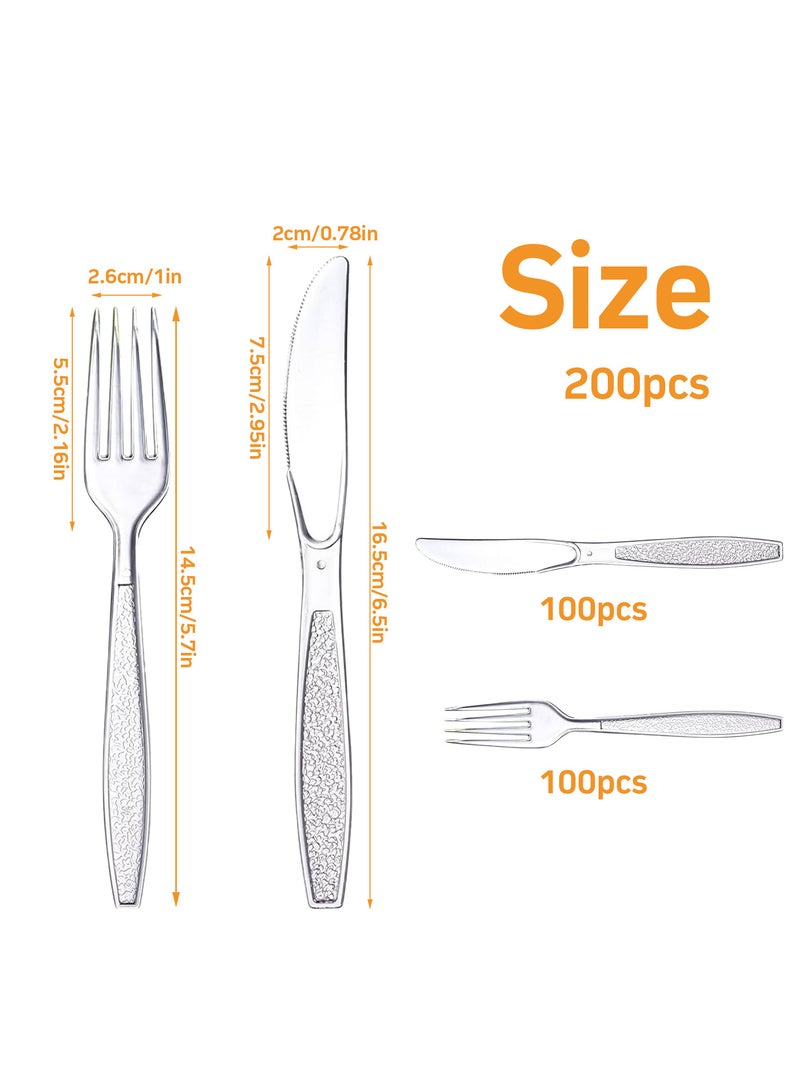 Transparent Plastic Cutlery Set - 100 Sets (Knife and Fork Combo), Disposable Utensils for Parties, Picnics, and Events  - Image 2