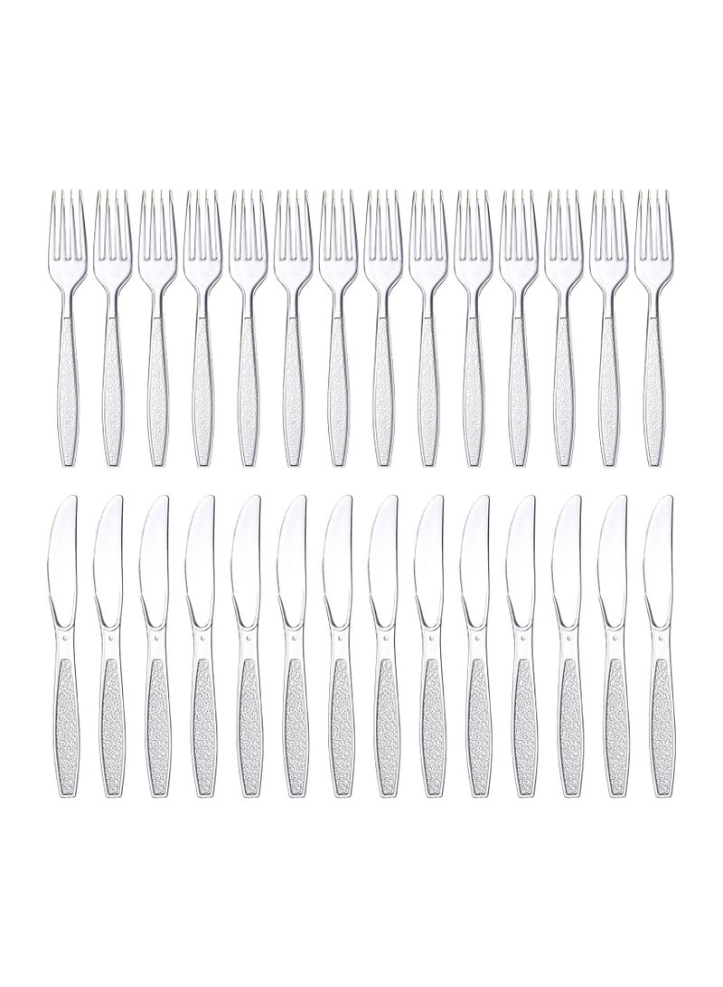 Transparent Plastic Cutlery Set - 100 Sets (Knife and Fork Combo), Disposable Utensils for Parties, Picnics, and Events  - Image 1