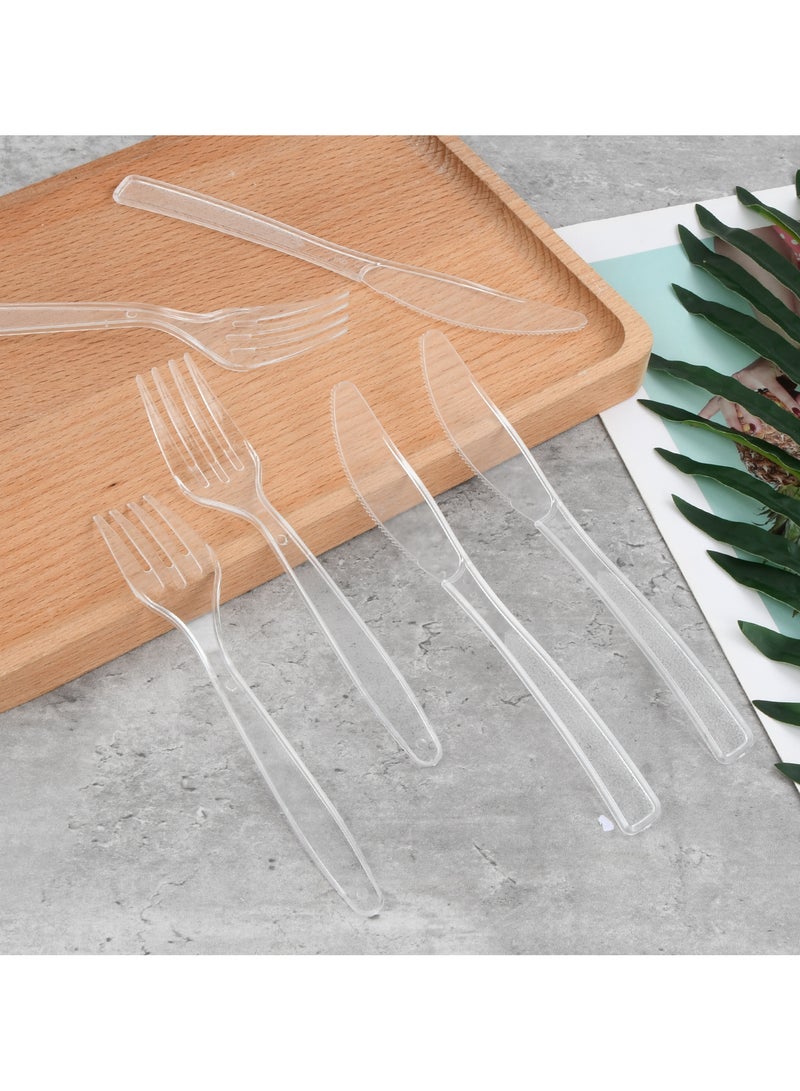 Transparent Plastic Cutlery Set - 100 Sets (Knife and Fork Combo), Disposable Utensils for Parties, Picnics, and Events  - Image 4