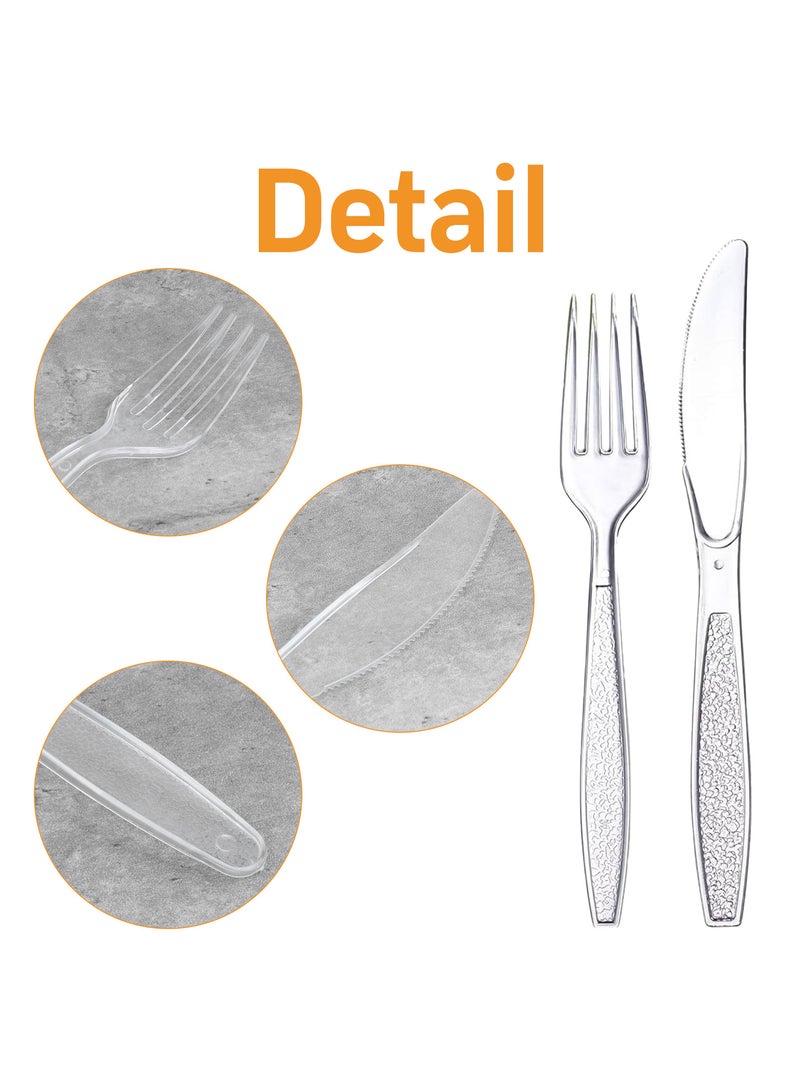 Transparent Plastic Cutlery Set - 100 Sets (Knife and Fork Combo), Disposable Utensils for Parties, Picnics, and Events  - Image 3