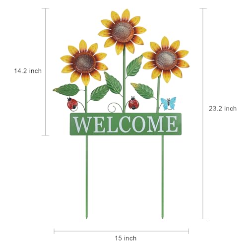 hogardeck Garden Decor for Outside Metal Sunflower Butterfly Decorative Garden Stakes for Spring Decor Yard Art Welcome Sign for Outdoor Lawn Porch Pathway Backyard Patio Decorations - Image 3