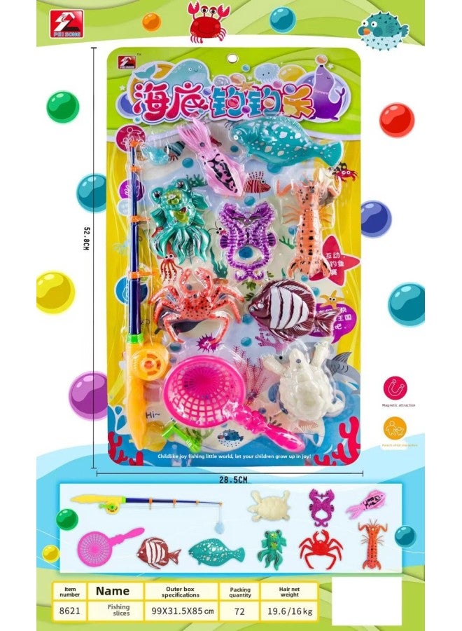 Jinlong Play House Summer Water Toys Parent-child Interactive Multi-pole Magnetic Fishing Fish Game Board-Color:8621, 72 Plates In 1 Box  - Image 1