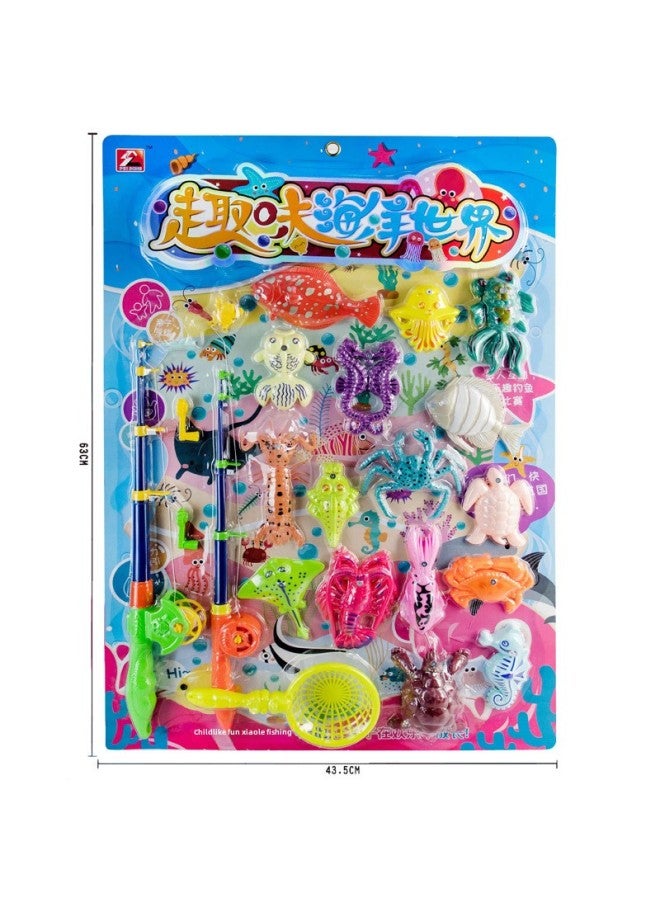 Jinlong Play House Summer Water Toys Parent-child Interactive Multi-pole Magnetic Fishing Fish Game Board-Color:8621, 72 Plates In 1 Box  - Image 3