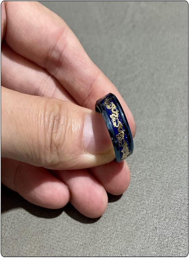 Fusamk Fashion Carbon Fiber Band Ring Stainless Steel Dragon Ring (Blue, 6) - Image 4