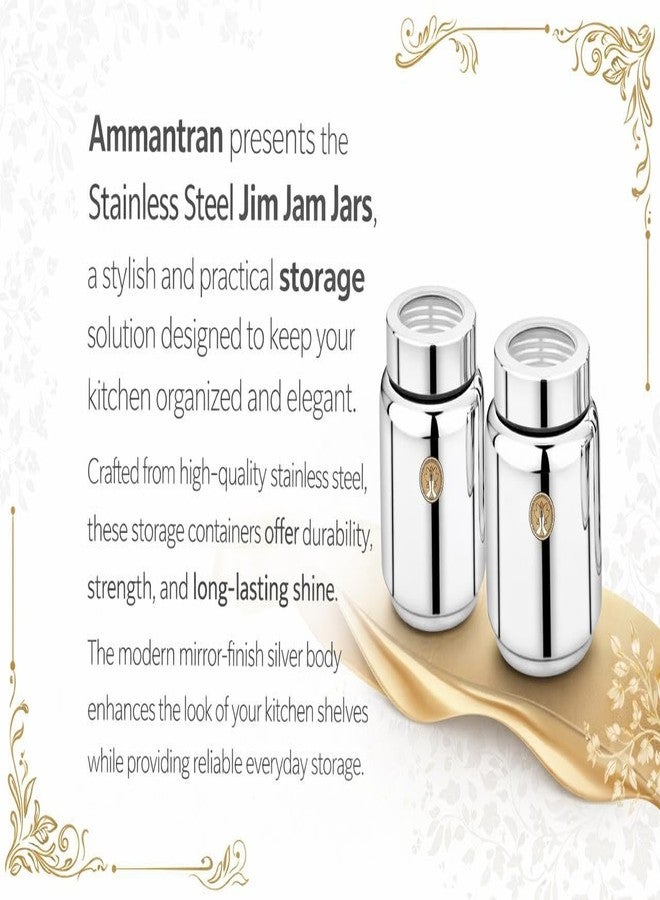 Ammantran Stainless Steel Jim Jam Jar/Container/Storage Canister for kitchen with see-through lids Set of 2 462 ml Silver - Image 2