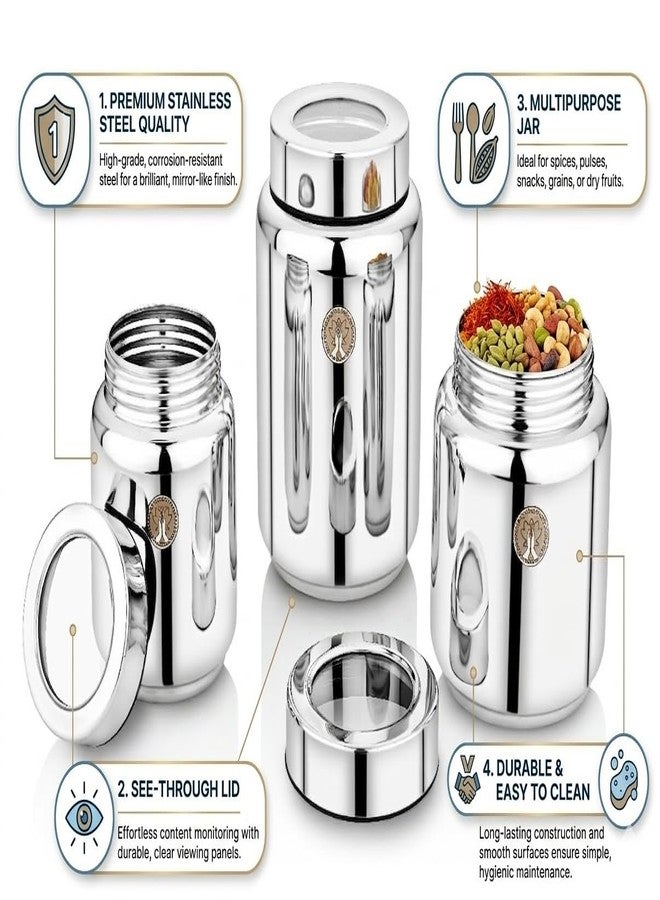 Ammantran Stainless Steel Jim Jam Jar/Container/Storage Canister for kitchen with see-through lids Set of 2 462 ml Silver - Image 3