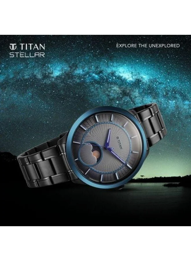تيتان Stellar Caelum Quartz Analog Sun Moon Phase Grey Dial Gunmetal Grey Stainless Steel Strap Watch for Men - 10028KM01
