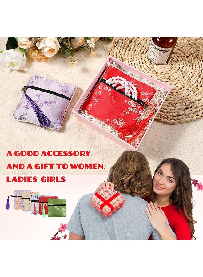 3 PCS Jewelry Chinese Silk Style Purse Pouch Small Travel Jewelry Organizer Bag Box Multiple Colors Brocade Embroidered Bag for Wedding Birthday Party Earrings Necklace Bracelet Storage - Image 5