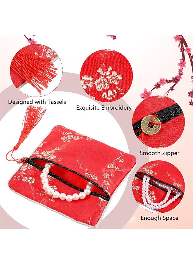 3 PCS Jewelry Chinese Silk Style Purse Pouch Small Travel Jewelry Organizer Bag Box Multiple Colors Brocade Embroidered Bag for Wedding Birthday Party Earrings Necklace Bracelet Storage - Image 3