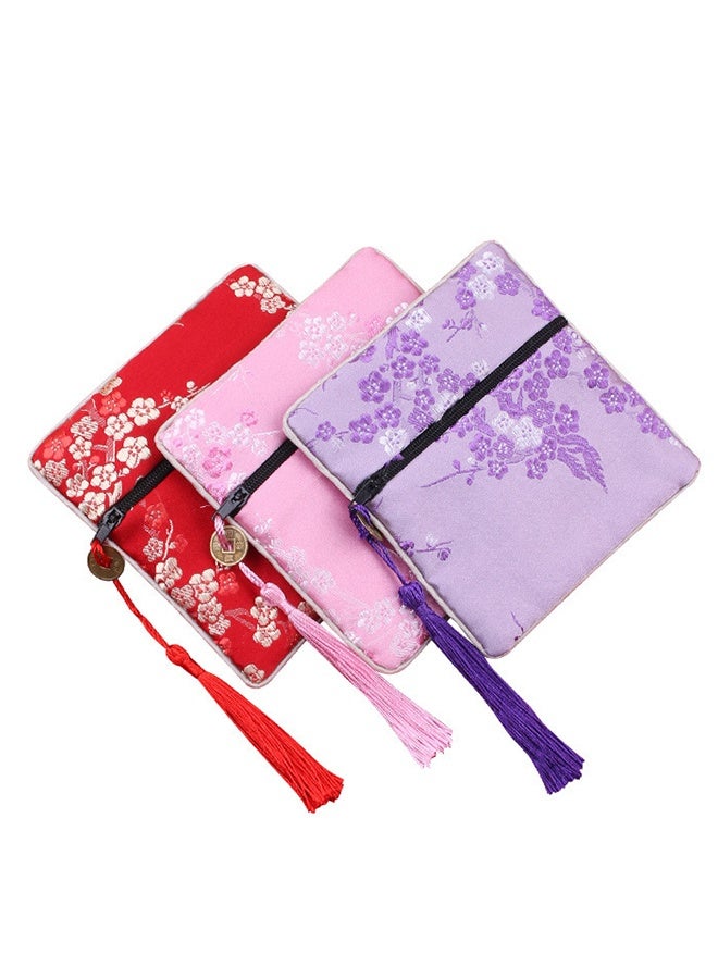 3 PCS Jewelry Chinese Silk Style Purse Pouch Small Travel Jewelry Organizer Bag Box Multiple Colors Brocade Embroidered Bag for Wedding Birthday Party Earrings Necklace Bracelet Storage - Image 1