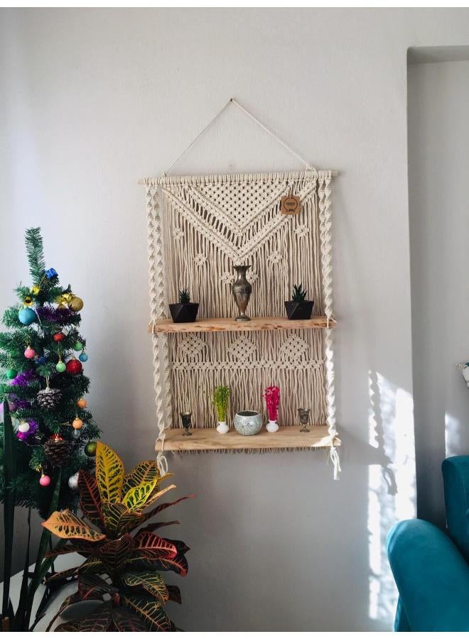 Antikiano Wooden Wall Shelf, Macrame Shelf, Living Room Decor, Stand Bookshelf. - Image 1
