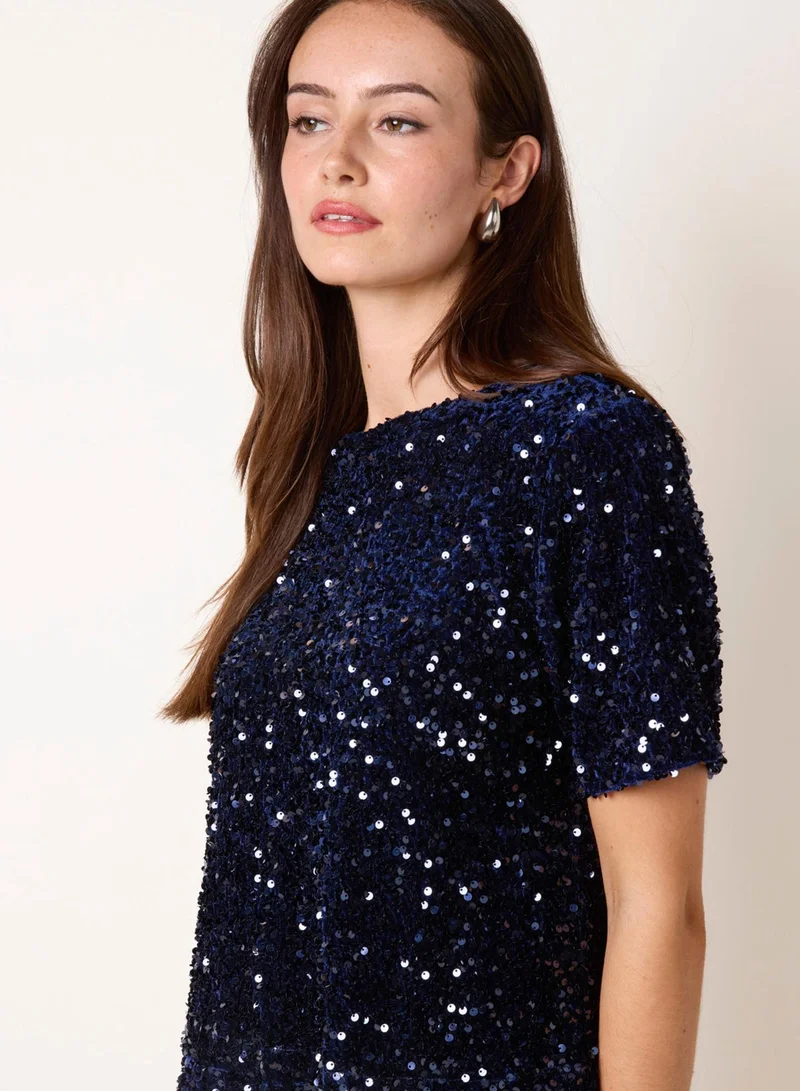 بلو فانيلا Velvet Sequin Tee