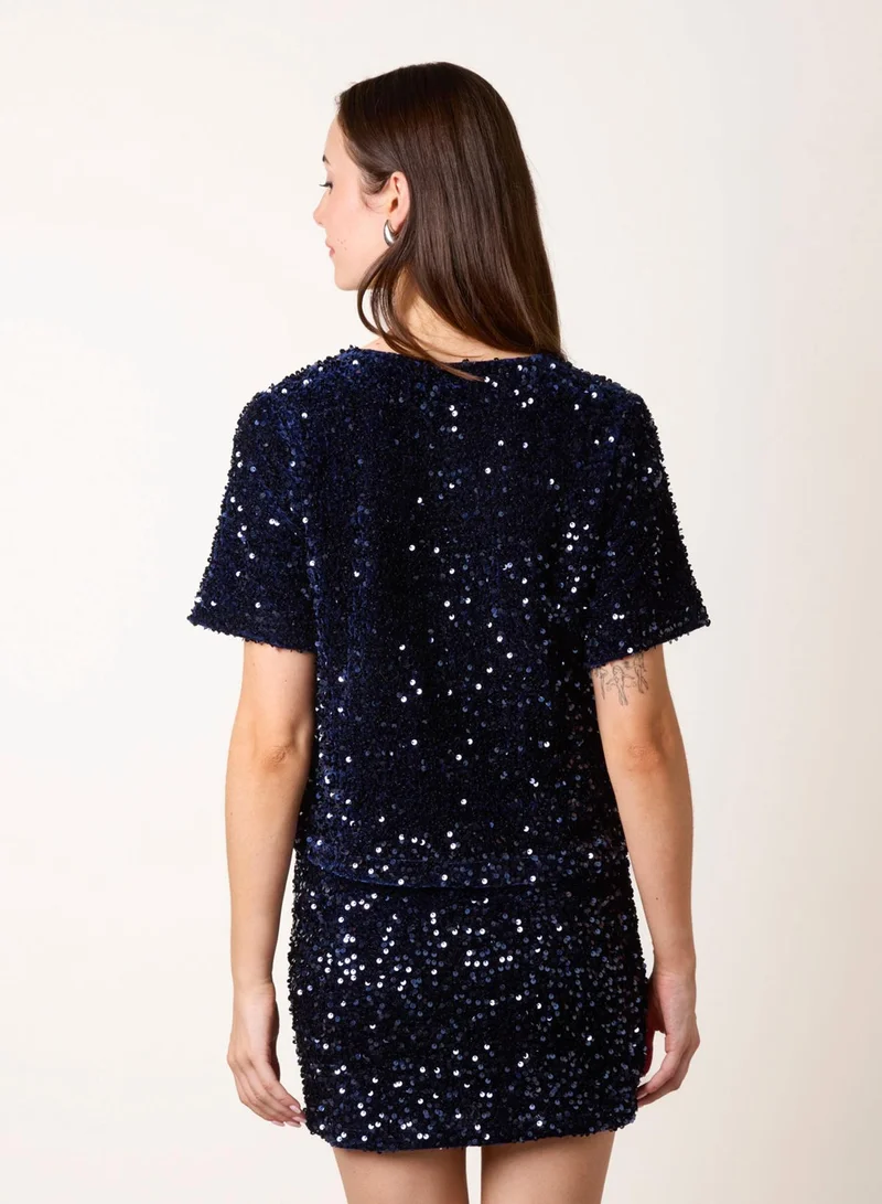 بلو فانيلا Velvet Sequin Tee