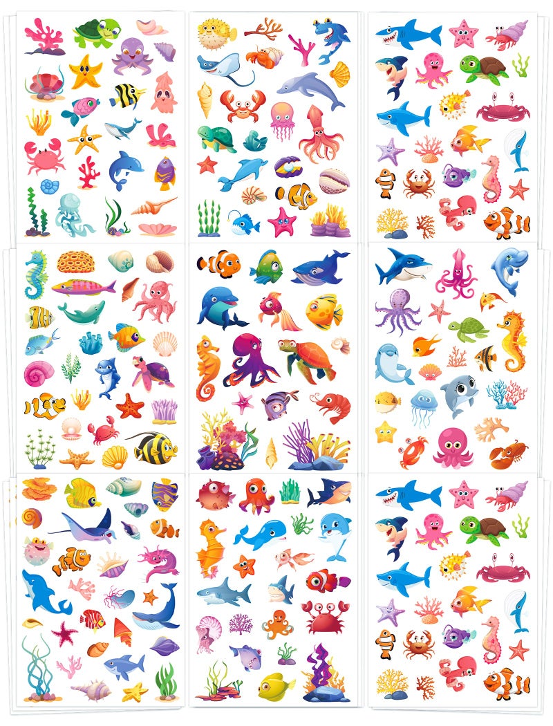 Ozepao 24 Sheets Ocean Stickers for Kids 564 Pcs Under The Sea Animal Waterproof Stickers Decorations Ideal for Water Bottles Party Favors Supplies Crafts Decor