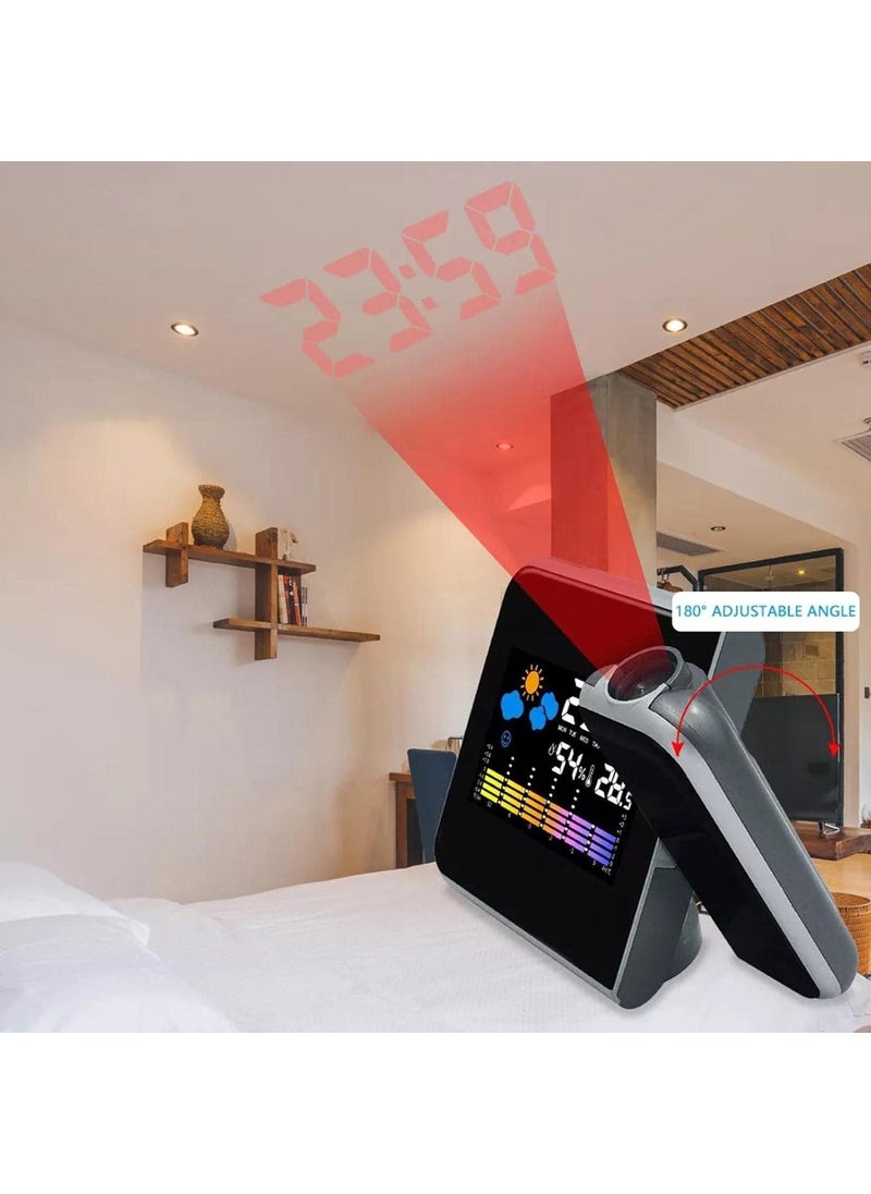 bosig - bosig Weather Station Colourful Projection Alarm Clock Snooze Functions Hygrometer Tempmeter Wall Projecting Digital Clocks with Back Light LCD Display - Image 1