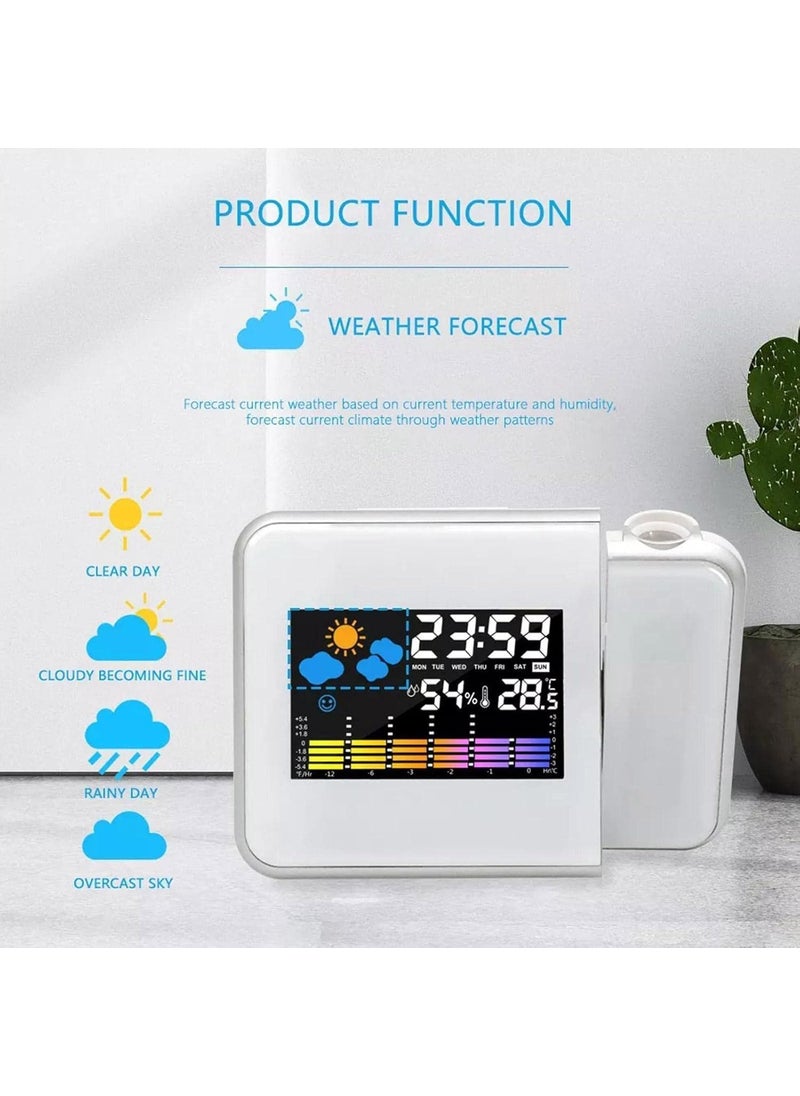 bosig - bosig Weather Station Colourful Projection Alarm Clock Snooze Functions Hygrometer Tempmeter Wall Projecting Digital Clocks with Back Light LCD Display - Image 1