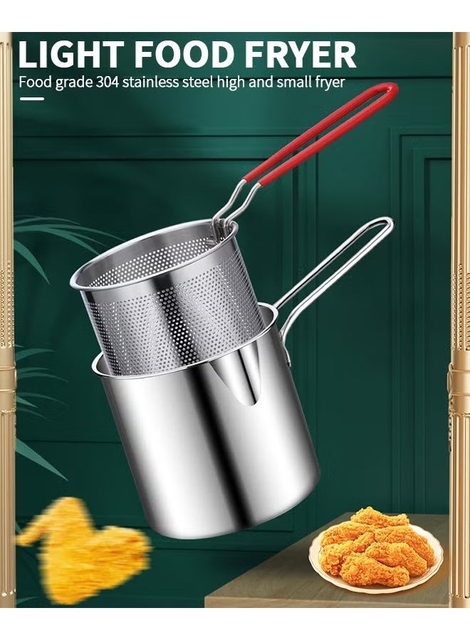 EETU Deep Fryer Pot,1.2L 304 Stainless Steel Japanese Style Deep Fryer Pan Frying Pot Basket With Oil Filter Mesh,Lid And Clip,Non Stick Fryer Uniform Heating For General Purpose Gas Stove,4PCS - Image 3