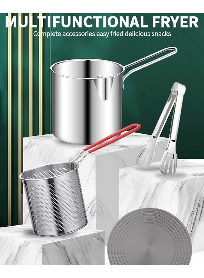 EETU Deep Fryer Pot,1.2L 304 Stainless Steel Japanese Style Deep Fryer Pan Frying Pot Basket With Oil Filter Mesh,Lid And Clip,Non Stick Fryer Uniform Heating For General Purpose Gas Stove,4PCS - Image 2