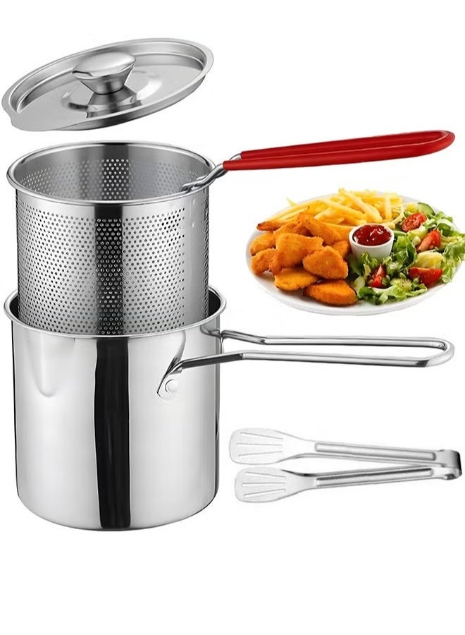 EETU Deep Fryer Pot,1.2L 304 Stainless Steel Japanese Style Deep Fryer Pan Frying Pot Basket With Oil Filter Mesh,Lid And Clip,Non Stick Fryer Uniform Heating For General Purpose Gas Stove,4PCS - Image 1