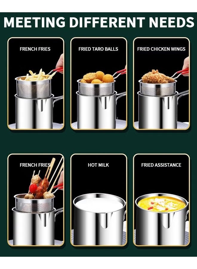 EETU Deep Fryer Pot,1.2L 304 Stainless Steel Japanese Style Deep Fryer Pan Frying Pot Basket With Oil Filter Mesh,Lid And Clip,Non Stick Fryer Uniform Heating For General Purpose Gas Stove,4PCS - Image 4