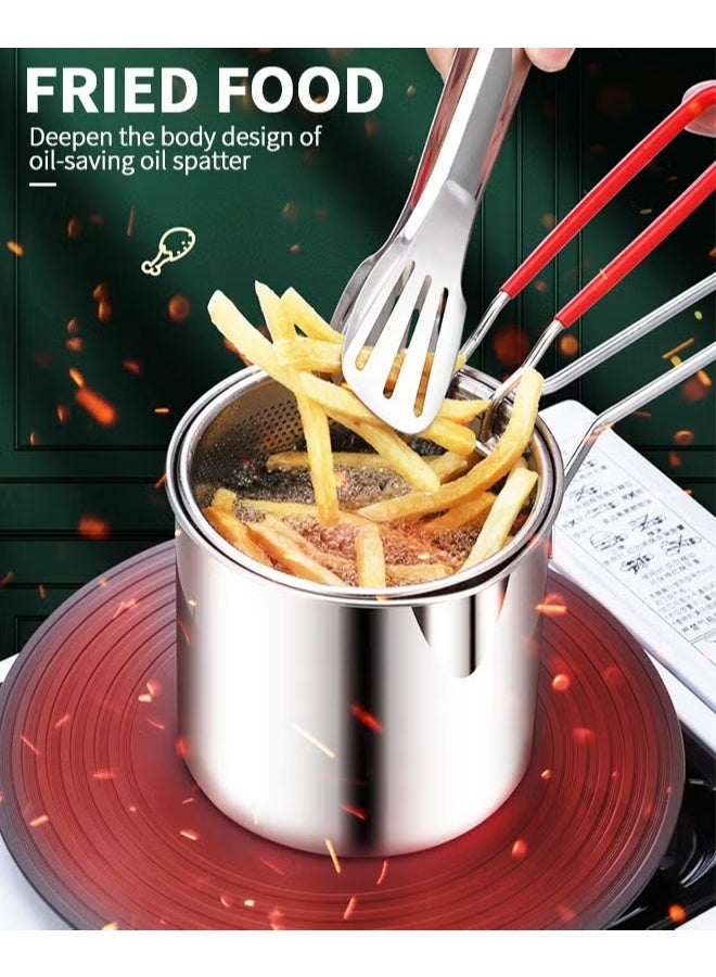 EETU Deep Fryer Pot,1.2L 304 Stainless Steel Japanese Style Deep Fryer Pan Frying Pot Basket With Oil Filter Mesh,Lid And Clip,Non Stick Fryer Uniform Heating For General Purpose Gas Stove,4PCS - Image 5