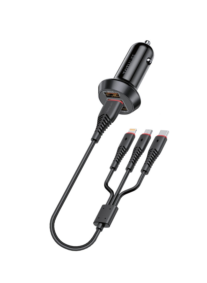 Totulife SMART Series Car Charger QC + 3in1 Cable - Black  - Image 5