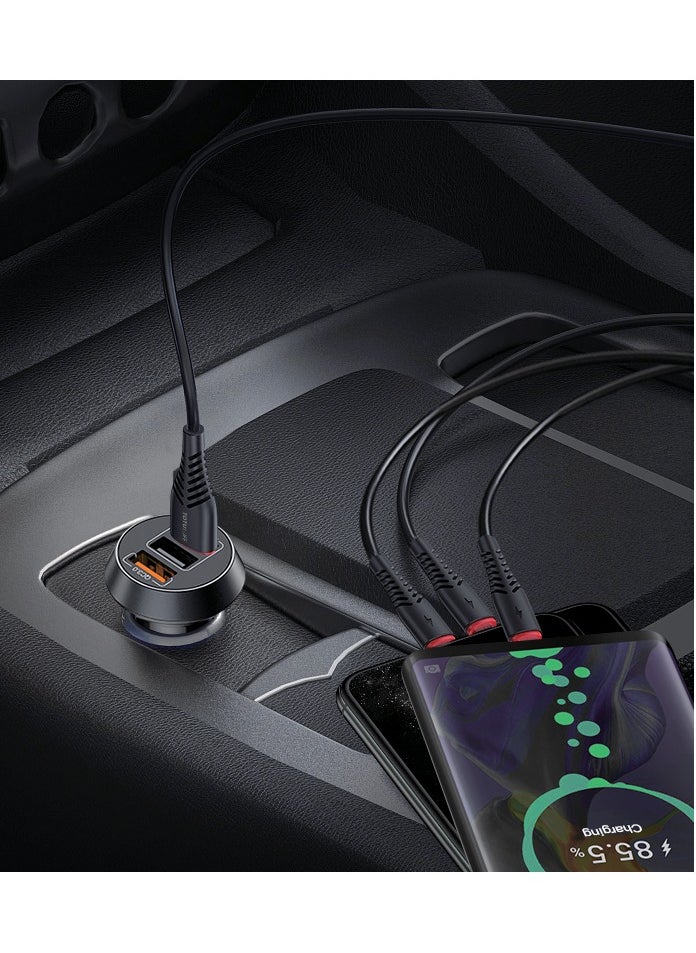 Totulife SMART Series Car Charger QC + 3in1 Cable - Black  - Image 2