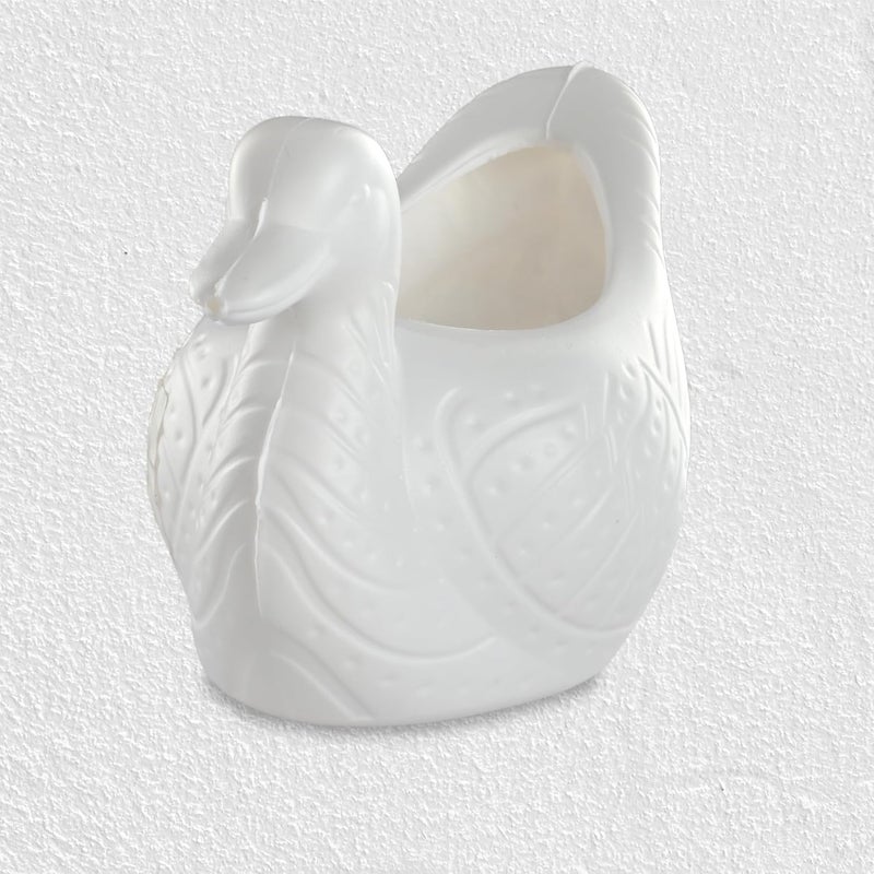 Kuber Industries 2 Pcs Plastic Duck Shape Small Plant Pot for Home Decor and Office Desk | Decorative Table Flower Pot for Living Room | Planters Garden Decoration Items | White - Image 2