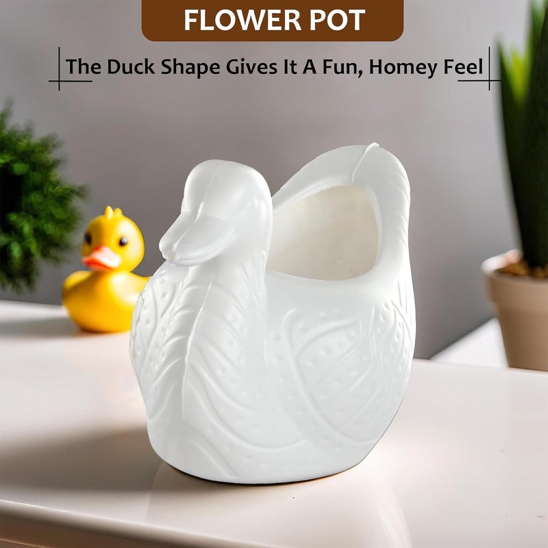 Kuber Industries 2 Pcs Plastic Duck Shape Small Plant Pot for Home Decor and Office Desk | Decorative Table Flower Pot for Living Room | Planters Garden Decoration Items | White - Image 5