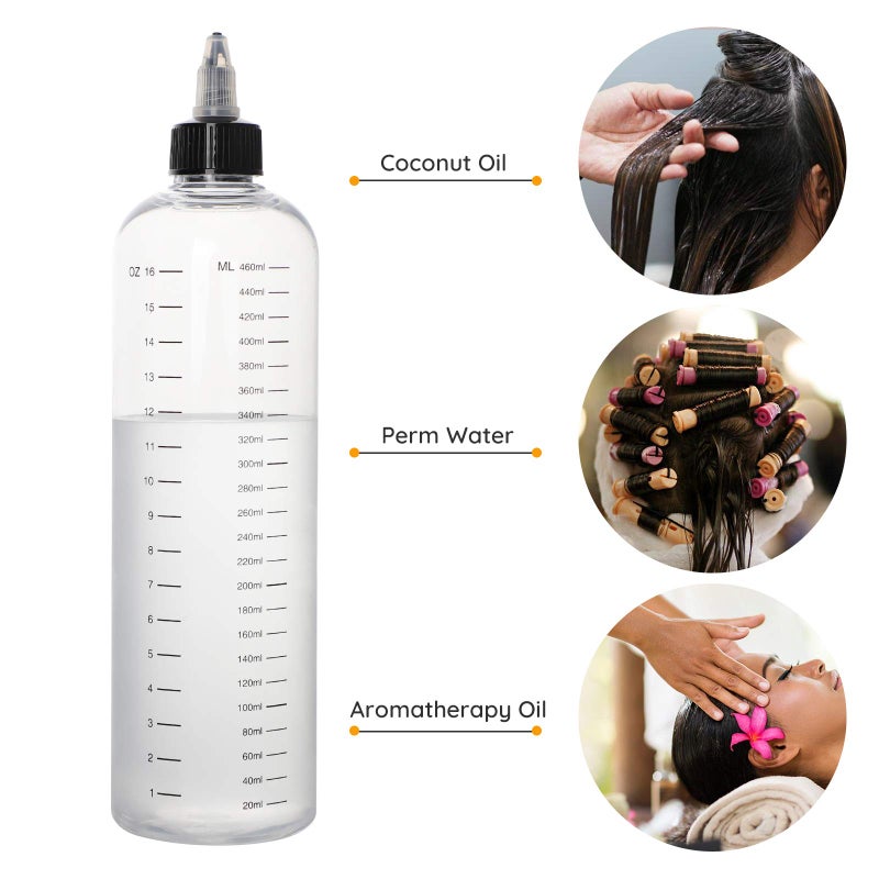 Segbeauty 16.9oz Hair Dye Bottles, Measured Twist-On Top Tip Cap Hair Color Squeeze Bottle with Ratio Graduated Scale, 2pcs 500ml Refillable Empty Hair Color Applicator Bottle Dyeing Tool Transparent - Image 2