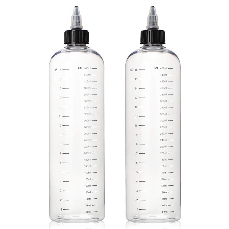 Segbeauty 16.9oz Hair Dye Bottles, Measured Twist-On Top Tip Cap Hair Color Squeeze Bottle with Ratio Graduated Scale, 2pcs 500ml Refillable Empty Hair Color Applicator Bottle Dyeing Tool Transparent - Image 1