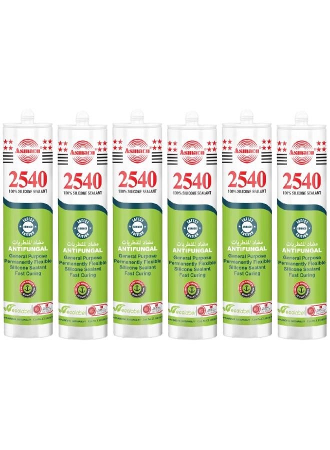 Asmaco 2540 Silicone Sealant - White - 280 Ml - Set of 06