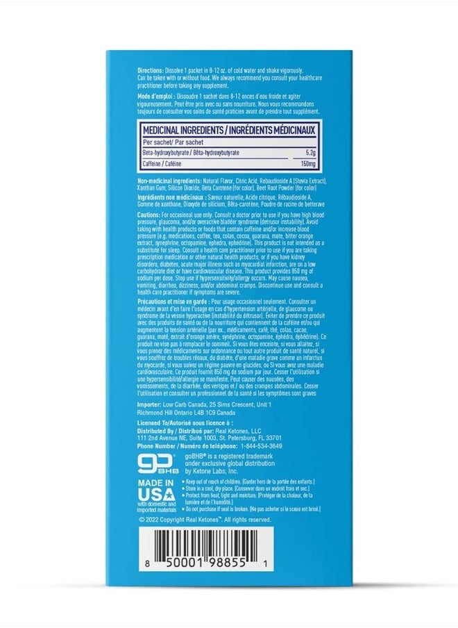 BHB Exogenous Ketones Drink Mix Packets Keto Electrolytes Powder Packets No Sugar with 4 Main Fasting Electrolytes Plus Hydrating Patented Keto BHB - 30 Count Peach Caffeine