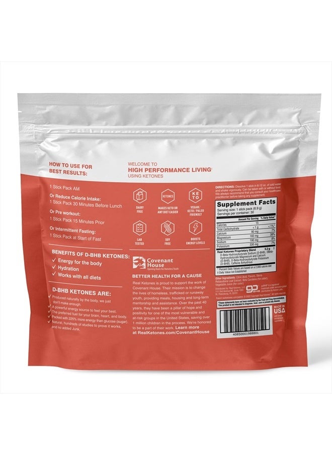 BHB Exogenous Ketones Drink Mix Packets Keto Electrolytes Powder Packets No Sugar with 4 Main Fasting Electrolytes Plus Hydrating Patented Keto BHB - 30 Count Peach Caffeine